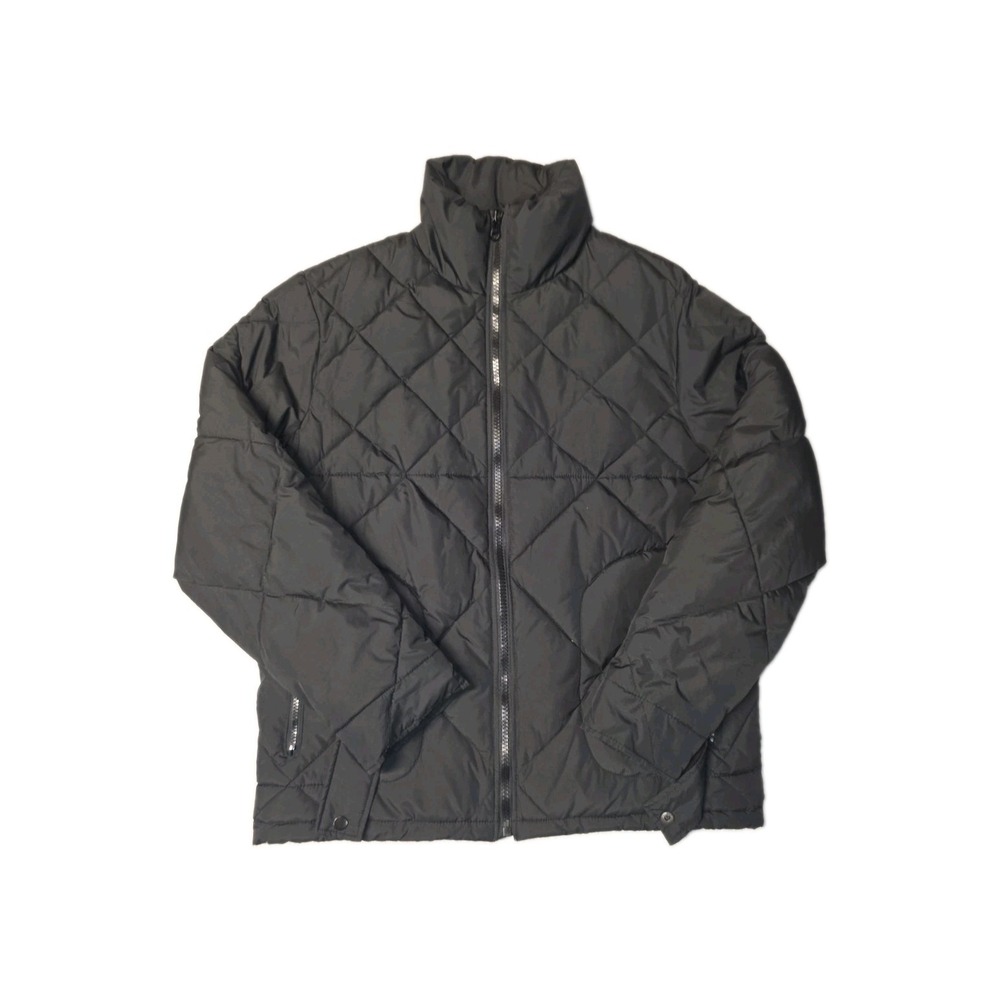 Old Navy Womens Diamond Quilted Puffer Jacket Black Full Zip Mid-Length Size M